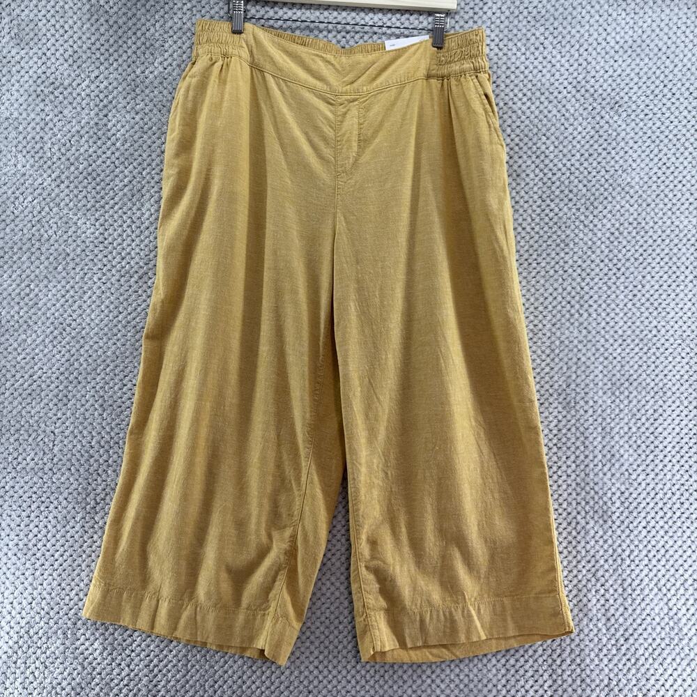Lane Bryant Wide Leg Crop Pants Women 16 Yellow Mustard Linen Collection MidRise - Picture 1 of 15